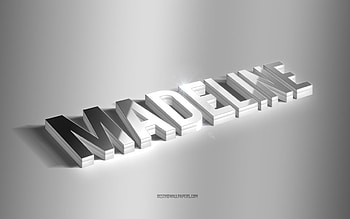 Madeline, silver 3d art, gray background, with names, Madeline name, Madeline greeting card, 3d art, with Madeline name HD wallpaper
