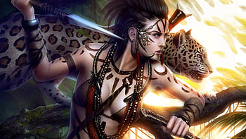 Amazon, animal, mariowibisono, frumusete, mario wibisono, girl, beauty, leopard, pisici, fantasy, luminos HD wallpaper