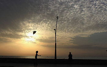 Sunrise from Sea, India, sea, sunrise, beach, clouds, sky, early morning, silhouette, Pondicherry HD wallpaper