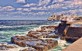 Castillo de los Tres Reyes del Morro, sea, Cuba, Havana, rocks HD wallpaper