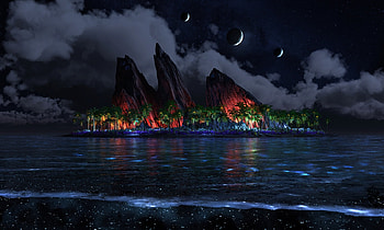 Endless Blue Nights, night, Moon, fantasy, magical, scenic, Island, sky, dreamy, ocean HD wallpaper
