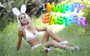 Happy Easter from a Bikini Model, blonde, rabbit ears, model, bikini, easter, greetings HD wallpaper