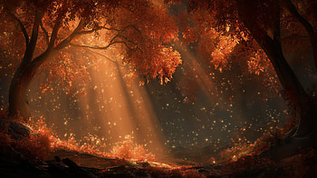 Golden Glade: Fantasy Autumn Sunbeams, orange (Color), forest HD wallpaper