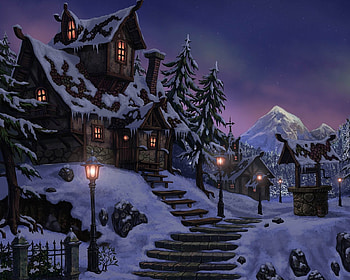 Haunted Home in the Winter, winter, haunted, home, lights HD wallpaper