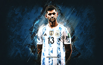 Cristian Romero, Argentina national football team, Argentine soccer player, portrait, Argentina, soccer, blue stone background HD wallpaper