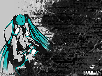 Hatsune Miku, black, green, love is brainwash, vocaloid HD wallpaper
