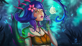 Neeko, blue, chameleon, girl, mia c, pink, butterfly, fantasy, flower, green, game, luminos HD wallpaper