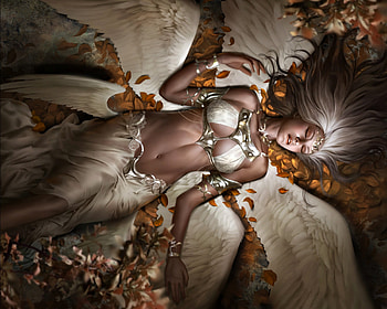 Angel, wings, golden white, fantasy, girl, luminos, yu han chen HD wallpaper