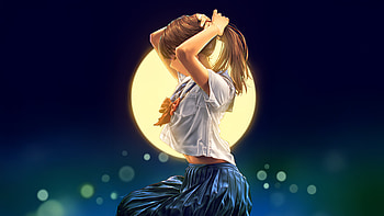 Anime School Girl Alone Under The Stars, anime-girl, girl, alone, star, moon, artist, artwork, art, digital-art, deviantart HD wallpaper
