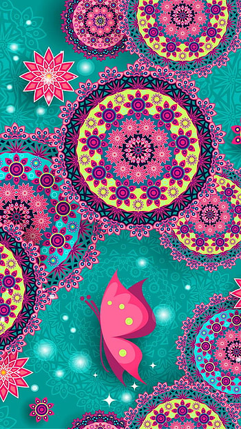 Mandalas with Flowers and butterfly, colors, butterfly, flower, mandala, artistic, design HD phone wallpaper