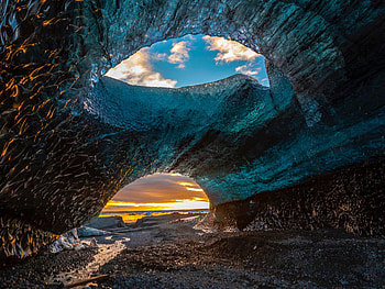 Base, cave, arch, coast, sunset HD wallpaper