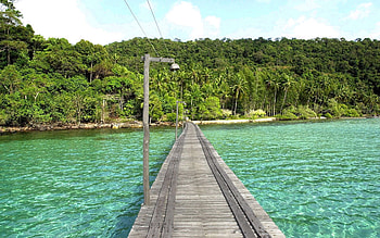 across the water, tropical, manmade, bridge, nature, water, beauty, beach HD wallpaper