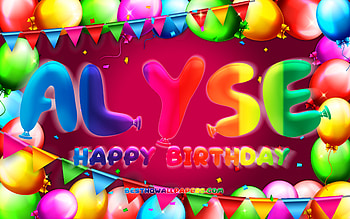 Happy Birtay Alyse, , colorful balloon frame, Alyse name, purple background, Alyse Happy Birtay, Alyse Birtay, popular german female names, Birtay concept, Alyse HD wallpaper