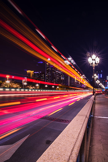 Cities, Night, City, Shine, Light, Road, Long Exposure HD phone wallpaper