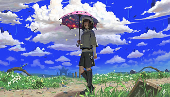 Day out, girl, meadow, original, anime HD wallpaper