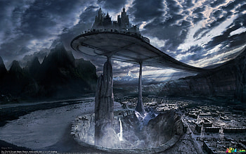 Sky City, city, art, digital painting, sergey musin, fiction, abstract, cg, , sky HD wallpaper