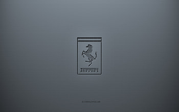 Ferrari logo, gray creative background, Ferrari emblem, gray paper texture, Ferrari, gray background, Ferrari 3d logo HD wallpaper