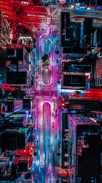 Cities, Roads, City, Building, View From Above, Backlight, Illumination HD phone wallpaper