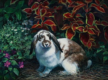 Under the Flowers, animal, flowers, painting, rabbit HD wallpaper