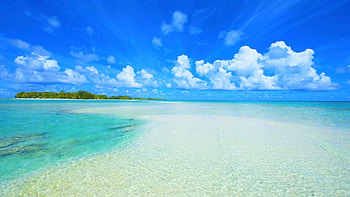 Sunny Day In The Paradise, island, tropical, paradise, beautiful, crystal clear lagoon, summer, atoll, clouds, sky, ocean HD wallpaper