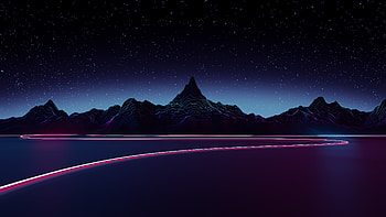 Silhouette, mountains, artwork, synthwave HD wallpaper
