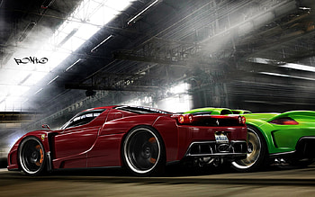 Cool Cars, auto, green, red, cars HD wallpaper