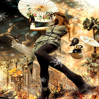 UMBRELLA, sky, fly, woman HD wallpaper