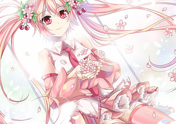 Sakura Miku, nice, petals, flower, hatsune, pink eyes, female, sexy, sweet, hatsune miku, twintail, hot, girl, pink hair, anime girl, anime, pretty, twin tail, sakura blossom, lovely, cute, floral, vocaloid, twin tails, long hair, beauty, miku, vocaloids, twintails, cherry blossom, beautiful, pink, sakura HD wallpaper