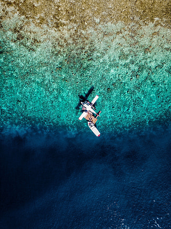 Nature, Water, View From Above, Ocean, Boat, Airplane, Plane HD phone wallpaper