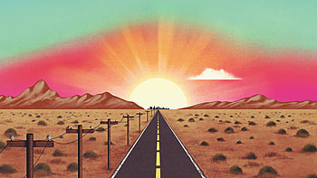 Route 555, road, sunrise, morning, artist, artwork, digital-art HD wallpaper
