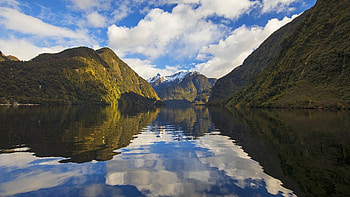 Blessed Silence at Doubtful Sound, South Island, New Zealand, landscape, clouds, mountains, water, reflections HD wallpaper