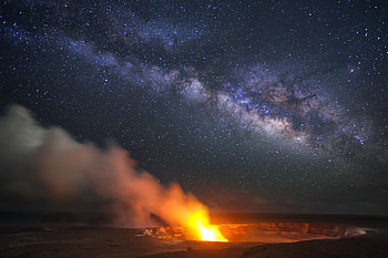 Hawaii, volcano, eruption, milky way, night, nature HD wallpaper