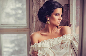 ღ, profile, model, brunette, woman HD wallpaper