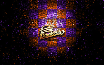 Phoenix Mercury, glitter logo, WNBA, violet orange checkered background, basketball, american basketball team, Phoenix Mercury logo, mosaic art HD wallpaper