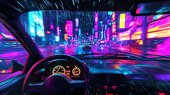 Vibrant Rainy Drive: Ultra, driving, rain, neon colors, urban HD wallpaper