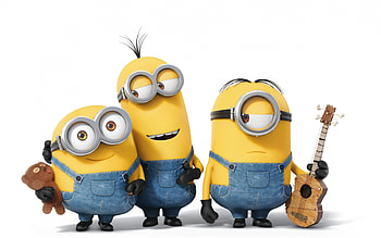 Minions (2015), blue, toy, white, guitar, cute, minions, yellow, movie, funny HD wallpaper