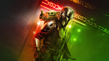 Mandalorian & Grogu — Neon, TV Show, The Mandalorian & Grogu, Grogu (Star Wars), The Mandalorian (Character) HD wallpaper