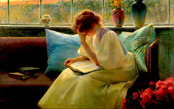 THOUGHTFUL READER, night, book, bed, painting, reading, art, Franz Dvorak HD wallpaper