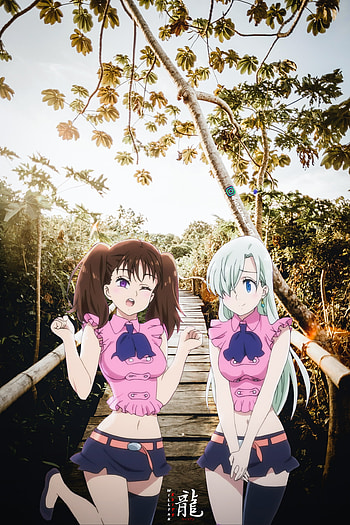 Diana x Elizabeth, meliodas, sky, pink, nanatsu no taizai, anime, nanatsu HD phone wallpaper