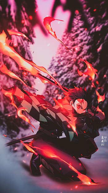 Tanjiro, red, 23Sam23, animeedit, anime, animeart, demonslayr, anime HD phone wallpaper
