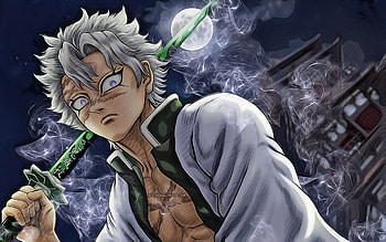 Sanemi Shinazugawa, , vector art, Demon Hunter, artwork, Shinazugawa Sanemi, abstract art, Kimetsu no Yaiba, samurai, Sanemi Shinazugawa Demon Slayer, manga, Demon Slayer, Sanemi Shinazugawa Kimetsu no Yaiba HD wallpaper