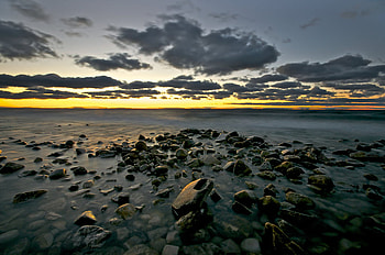 Thin gold line, oceans, popular, gold, rocks, clouds, nature, sky, water, sunset, places HD wallpaper
