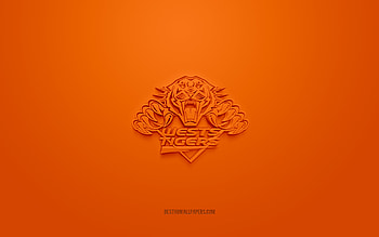 Wests Tigers, creative 3D logo, orange background, National Rugby League, 3d emblem, NRL, Australian rugby league, Sydney, Australia, 3d art, rugby, Wests Tigers 3d logo HD wallpaper