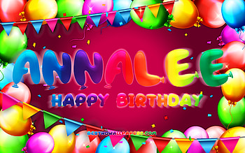 Happy Birtay Annalee, , colorful balloon frame, Annalee name, purple background, Annalee Happy Birtay, Annalee Birtay, popular american female names, Birtay concept, Annalee HD wallpaper