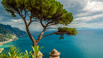 The Coast of Ravello, Italy, mediterranean, sea, sky, tree, clouds HD wallpaper