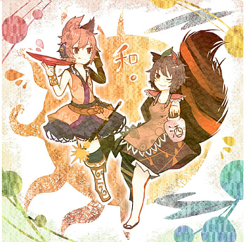 Touhou Project, nekomimi, colorful, futatsuiwa mamizou, awesome, art, toyosatomimi no miko, tail, beauty, anime girl, anime, touhou, cool HD wallpaper