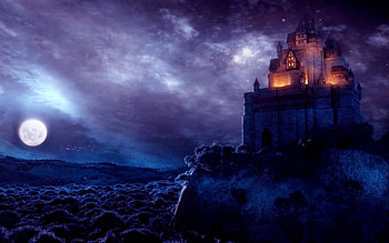 MOONLIGHT NIGHT, 3d, Forest, Digital Art, Fantasy Art, Moon, Night, Castle, Fantasy HD wallpaper