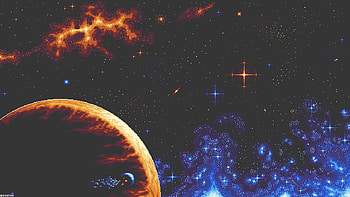 Skies Ablaze, artistic, pixel art, space, galaxy, planet HD wallpaper