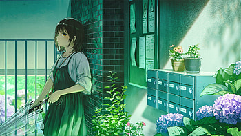 Anime Girl Serenity: Lush Green Garden Escape, Anime, girl, anime girl HD wallpaper