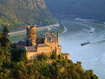 Castles, Ships, Landscape, Rivers HD wallpaper